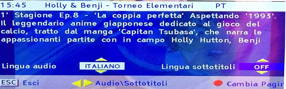 Screenshot delle informazioni del programma in onda su Sky (pag. 1)
