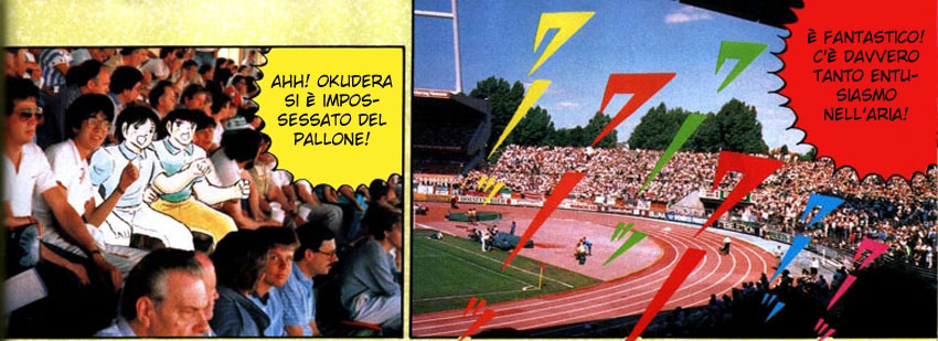 Yoichi Takahashi assiste ad una partita di calcio con Misaki e Wakabayashi - Viaggio in Europa
